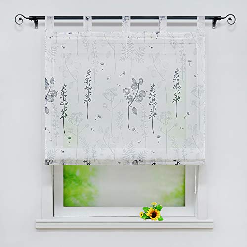 Joyswahl Estor de gasa con diseño de plantas "Ceylin", transparente, con trabillas, para salón, 60 x 140 cm, gris, 1 unidad Cover
