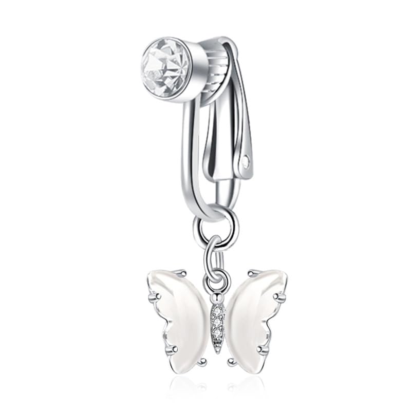 fizzoqi Butterfly Crystal Fake Belly Button Ring | No Piercing Clip-On Navel Jewelry for Women-picture-1