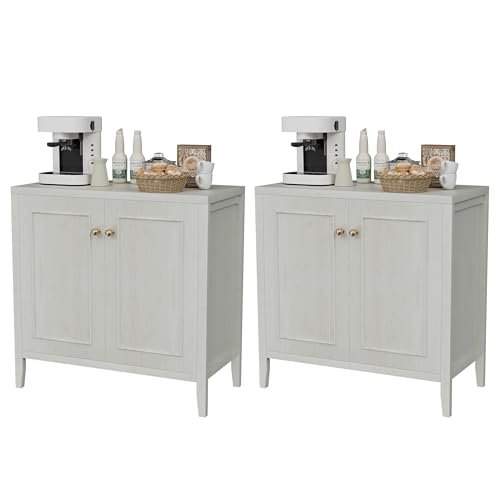 Modern Floor Storage Cabinet with 2 Doors and Adjustable Shelf - Freestanding Buffet Cabinet for Kitchen, Bathroom, Living Room, Entryway, Office & Restaurant Organizer (White)