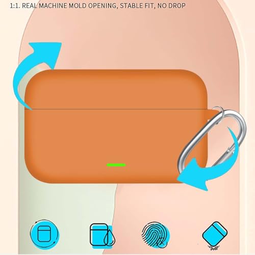Image of Aniex Silicone Case Cover for realme Buds T500 Pro, Shockproof, Anti-Slip, Dustproof, Scratch Resistant, with Carabiner Hook, Full Body Protection (New Orange)