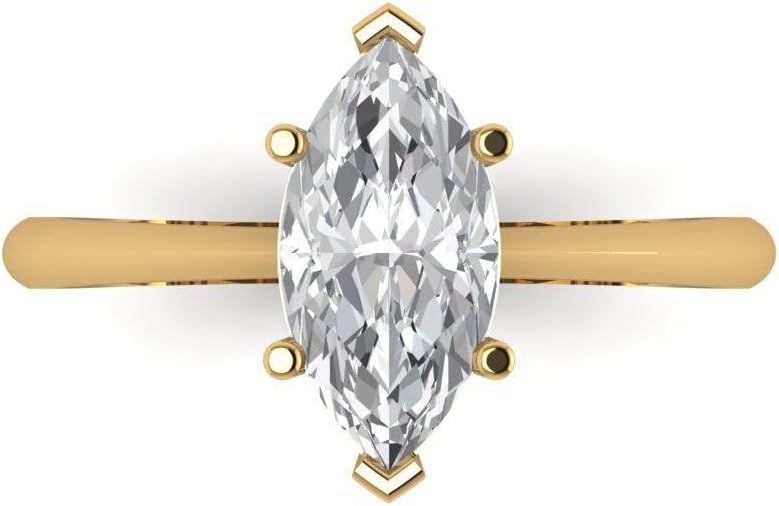 Clara Pucci 14K Solid Gold Ring for Women - 1.5 cttw Marquise Cut Moissanite Yellow Gold Solitaire Anniversary Bridal Ring