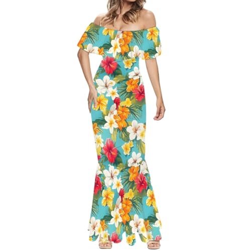 Image of Polynesian for Women S-7XL Off Shoulder Maxi Dress Hawaiian Summer Dresses