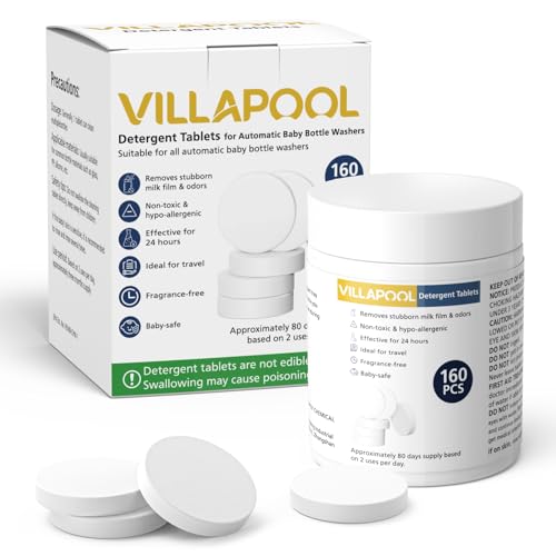 Image of VILLAPOOL 160 PCS Detergent Washing Tablets Compatible with GROWNSY, Momcozy Baby Bottle Washers, Brezza, Papablic Washer, Compatible with All Brands Baby Bottle Washers