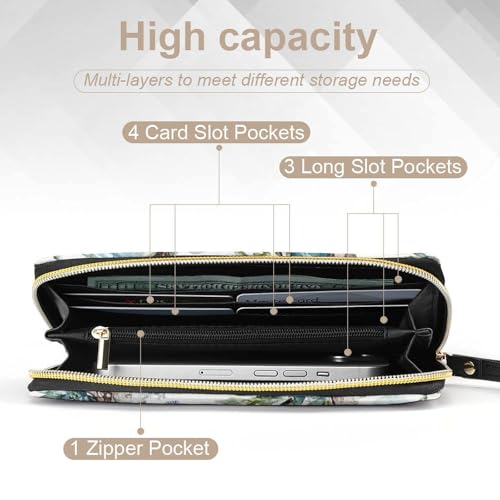 Women's Cute Decor Long PU Zipper Wallet, Travel Purse Fashion Design, Huge Storage Capacity Purse With Rope Under Sea Ocean Starfish Shell Coral Crab Watercolor4