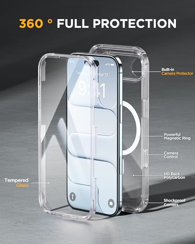 Image of Miracase Magnetic for iPhone Air Case 6.5-inch with Camera Control, [Compatible with MagSafe] Full-Body Protection Slim Phone Case with Built-in Tempered Glass Screen Protector for 17 Air Case, Clear