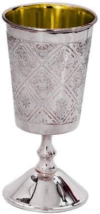 A&M Judaica And Gifts Elygant 58066 925 Silver Coated Kiddush Cup with Diamond Design 5 in.