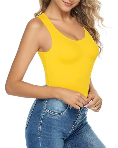 Image of MANGOPOP Women's Tank Top Bodysuit Scoop Neck Sleeveless Body Suits Sexy U-Back Backless Going Out Tops