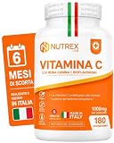 Nutrex Lab – Vitamina C 1000mg Integratore - 180 Compresse 6 Mesi di Scorta con Rosa Canina e Bioflavonoidi - Vitamin C Alto Dosaggio Vegano Senza Glutine - Made in Italy
