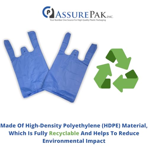 ASSUREPAK Blue Colored Unprinted HDPE Plastic T-Shirt Bags - 1/10 BBL 8"X4"X15" - 1500 Bags - 14 microns - Blue - Perfect for Groceries, Shopping, Boutique Bags, Party Decorations and Retail Stores by Retail Bags Direct - Image 4