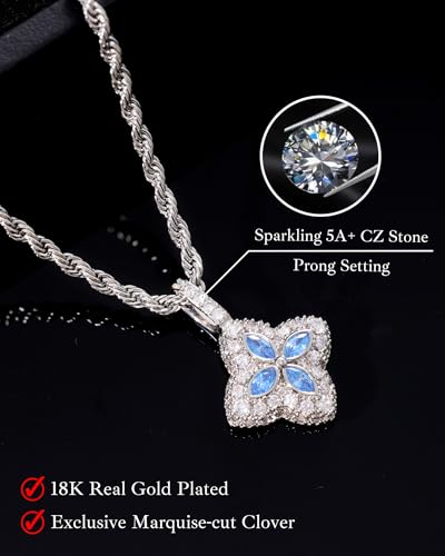 LuxeFlex Four Leaf Clover Shaped 5A Cubic Zircon & White Gold Plating Pendant, Elegant Luxury Design Iced Out Daily Jewelry Necklace - Image 4