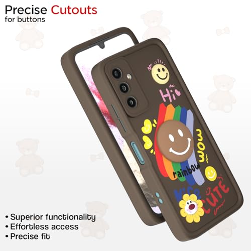 Image of Pikkme Back Cover for Samsung Galaxy F23 5G | Soft Silicone| Cute Rainbow Smile & 3D Cartoon Flower Design | Shockproof Raised Camera Protection Bumper Case (Brown)