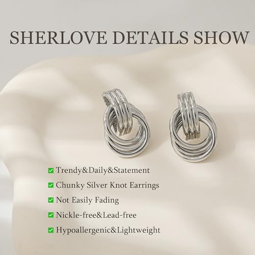 Image of SHERLOVE Chunky Knot Gold Earrings Women Statement Drop Dangle Earrings | 14K Gold Plated Hypoallergenic Lightweight,Trendy Dainty Elegant Cute,Women Gold Jewelry Fashion Accessories Gifts