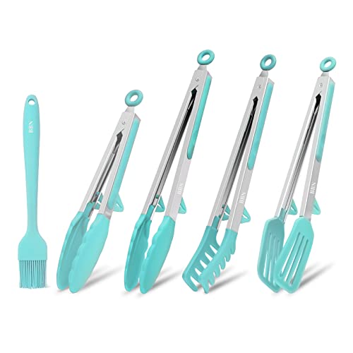 Bbn 5Pcs Silicone Tongs Set - Kitchen Utensils For Cooking With Non-Slip Grip - Heat Resistant Silicone Tongs (Green) #TOP9