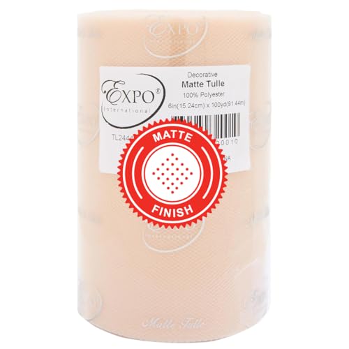 Image of Expo International Decorative Matte Tulle, Roll /Spool of 6 inch X 100 Yards, Lightweight Polyester Tulle Fabric for Tutus, Costumes, and Party Decorations, Washable, Easy-to-Use, Beige