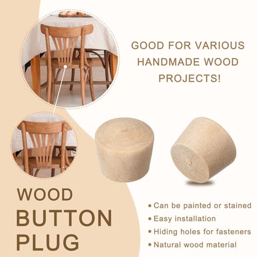 Image of uxcell 50Pcs Wood Button Top Plugs, 21 /64 Inch Round Head Wood Plugs Screw Hole Covers Wooden Screw Plugs for Furniture Tables Chairs