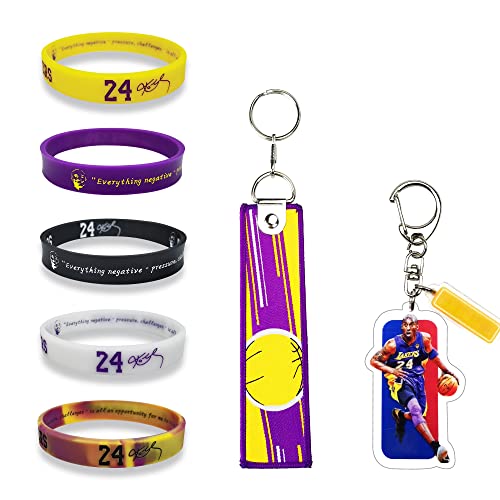 Hmwiwar Kobe Silicone Bracelets Keychain La Lakers Basketball Pendant, 24 Kobe Signature Rubber Wristbands, Basketball Accessories Sports Wristbands Kobe Fans Gifts (7-Pack) #TOP4