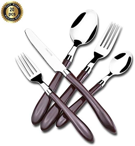 HF HOFTEN Silverware Set, 20 Piece Outdoor Stainless Steel Flatware Set Include Fork Spoon Knife Utensils for Daily Use and Party, Service for 4, Anti Rust, Safe in Dishwasher(HF013-BR)