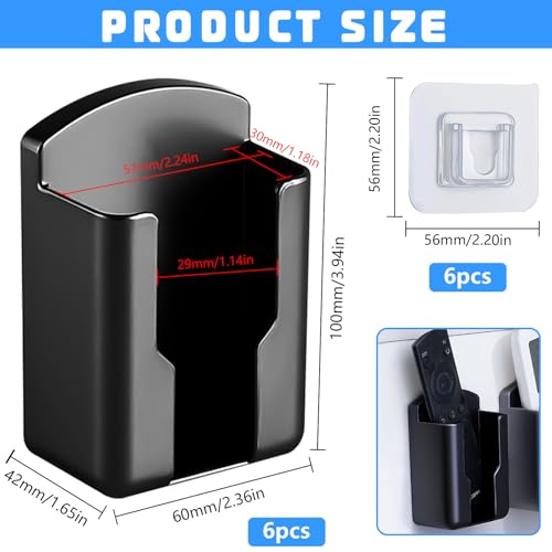 YOUNGSAY 6 Stk Fernbedienungshalter Wand, Schwarz Kunststoff Fernbedienung Halterung Selbstklebend, Multifunktion Fernbedienungshalterung Wand für Zuhause und Büro