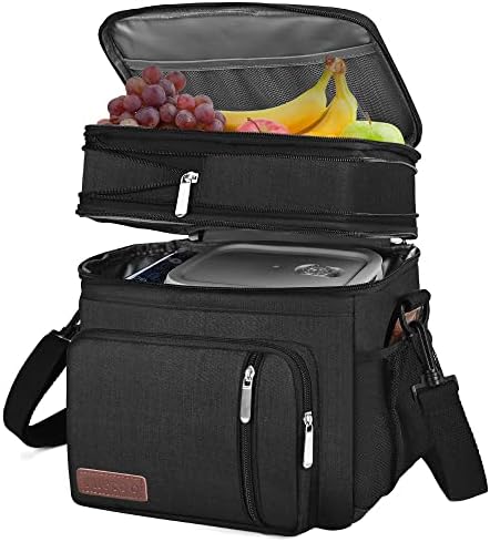 MIYCOO Lunch Bag & Lunch Box for Men Women Double Deck - Leakproof Insulated Soft Large Adult Lunch Cooler Bag for Work, (Black,15L)