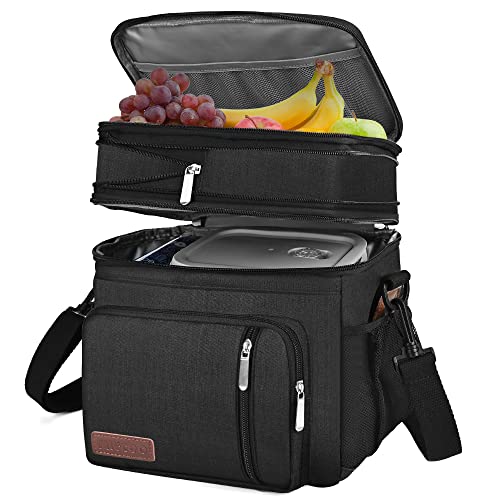 MIYCOO Lunch Bag & Lunch Box for Men Women Double Deck – Leakproof Insulated Soft Large Adult Lunch Cooler Bag for Work (Black,15L)