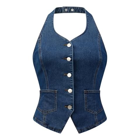 Allegra K Women's Backless Denim Waistcoat Cover