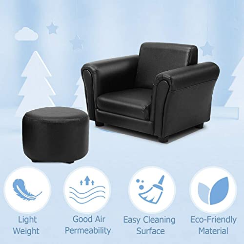 Tuochufun Kids Sofa And Lounger, Kids Single Armrest Couch Sofa With Ottoman (Black) #TOP4