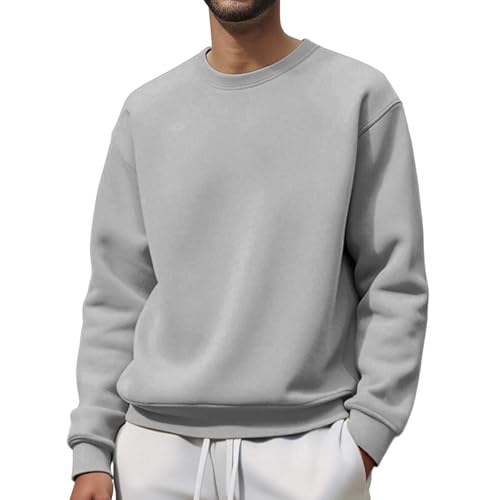 Men's Fleece Crewneck Sweatshirt Loose fit Long Sleeve Basic Pullover Tops Athletic Shirts