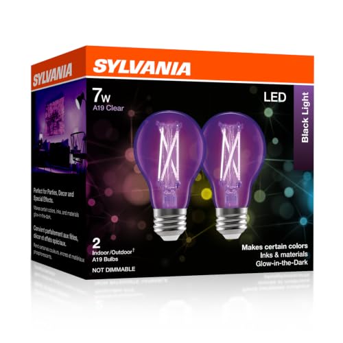 Sylvania Black Light LED Light Bulb 7W A19 Medium Base Clear - 2 Pack (45052)