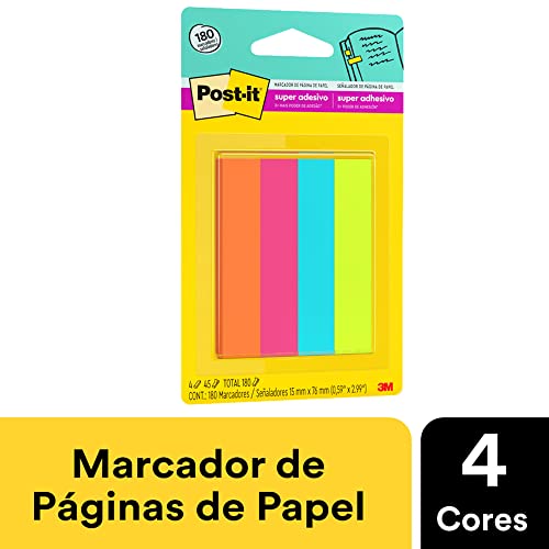 Post-it, 3M, Marcador de Página Adesivo, Flags de Papel, 76mm x 15mm, 180 folhas