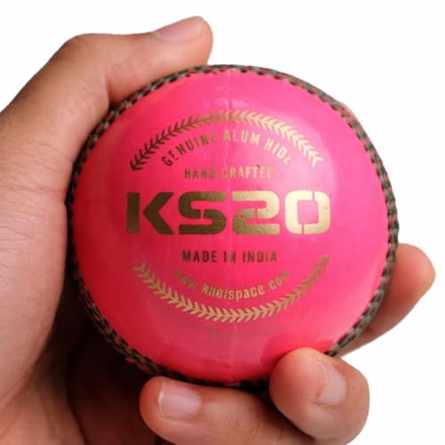Image of KHELSPACE KS-20 Pink Leather Cricket Ball - Hand-Stitched for Match Play and Training, Premium Durability