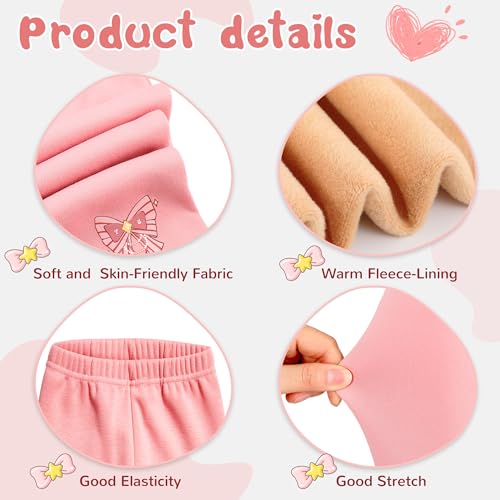 4 Pcs Girls Winter Fleece Lined Leggings Bowknot Thick Thermal Tights Pants Cotton Full Length Pants for Girls2
