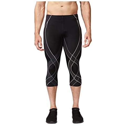 CW-X Men's Standard Endurance Generator Joint and Muscle Support 3/4 Compression Tight, High Performance Pants for Running & Weight Lifting, Black/Gradient Moroccan Blue, X-Large Cover
