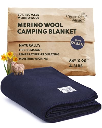 Woolly Mammoth Woolen Company Merino Wool Blanket - 80% Merino Wool - Camping Blankets for Cold Weather - Mositure-Wicking for Overlanding, Hunting, Emergency Kits, Bushcraft (66