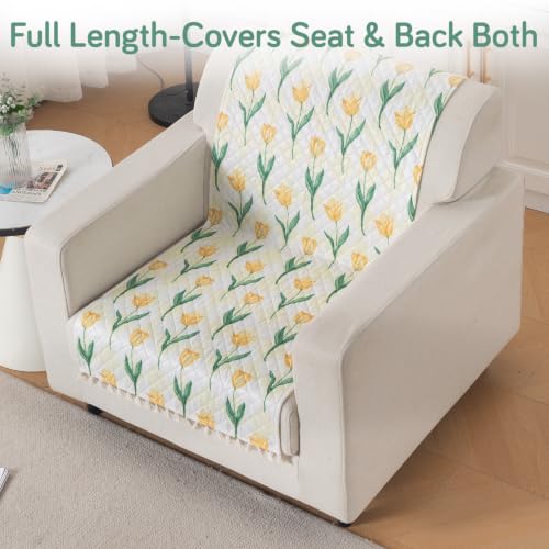 Image of HOKIPO Tulip Blossom Quilted Sofa Cover for 1 Seater with Tassels for Seat & Back, 'Tassel Twigs' Series (IN-989-T4)