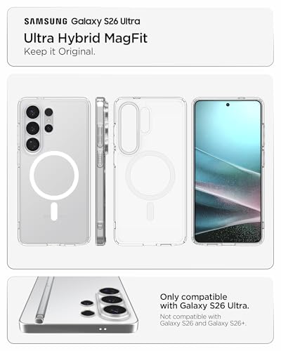 Image of Spigen for Galaxy S26 Ultra Case, Ultra Hybrid MagFit [Anti-Yellowing] [Compatible with MagSafe] [Fast Wireless Charging] - Clear White