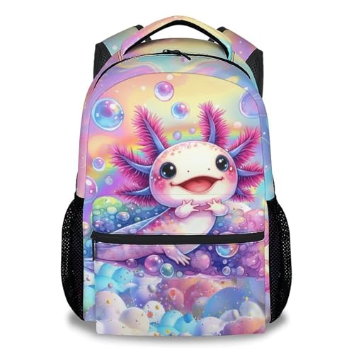 Mercuryelf Axolotl Backpack for Girls Kid SchoolBag for Toddler Preschool Durable Bookbag with Adjustable Straps Capacity