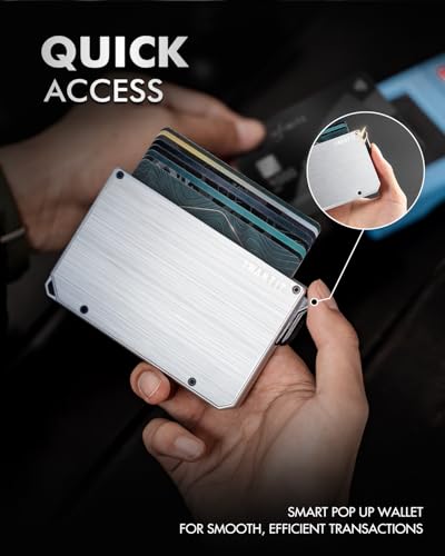 iwantit Pop Up Wallet for Men, Slim Minimalist Credit Card Holder with Money Clip - Man Metal Aluminum Wallet RFID Blocking, Smart Tactical Wallet for Men, Gift for Men (Silver)3