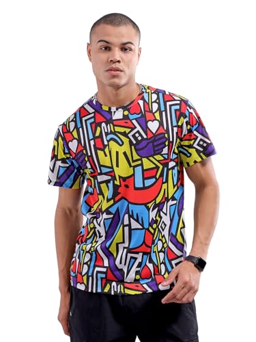 Image of The Indian Garage Co Men Slim Fit Abstract Printed Round Neck Tshirt