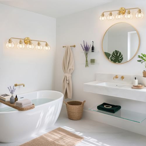 Image of Bathroom Light Fixtures Gold Vanity Light 5 Light Brushed Brass