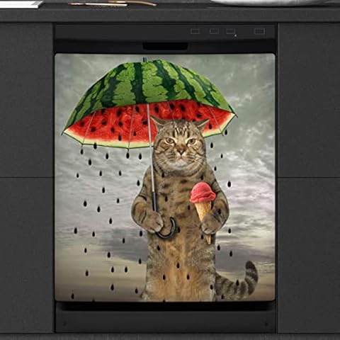 Cute Cat Watermelon Dishwasher Magnetic Cover Kitchen Decor Cat Front Dishwasher Refrigerator Magnetic Cover Sticker Appliance Decorative Cover 23 x 26 Inches Cover