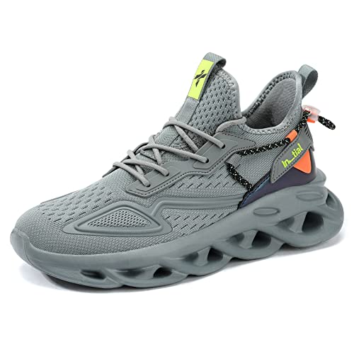 Fushiton Running Shoes Mens Fashion Trainers Sports Sneakers Casual Breathable Lightweight Grey