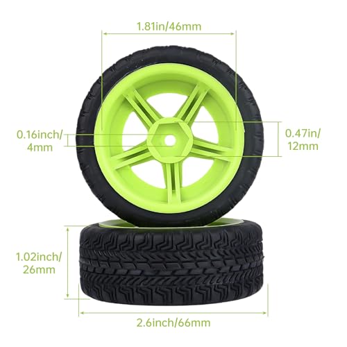 Hobbyfire Pre-Glued OD 2.6\" 12mm Hex Wheels Rims and Rubber Tires for Traxxas Tamiya HPI HSP Redcat RC 1/10 On Road Racing Car, Set of 4 (Color H) - Thumbnail 2