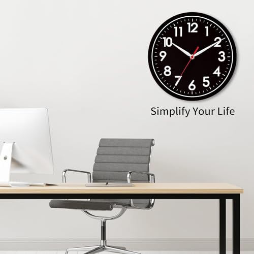 Image of AKCISOT Wall Clock 8 Inch Silent Non-Ticking Modern Clocks Battery Operated - Analog Small Classic for Office, Home, Bathroom, Kitchen, Bedroom, School(Black)
