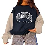 Tomwell Damen Sweatshirt Buchstaben Druck Langarm Rundhals Pullover Warm Pulli Oversized Casual Bequem Teenager Mädchen Hoodie Sportbekleidung Lang Tops W Marineblau M