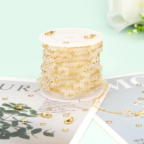 KYUNHOO 3 Meters Gold Plated Chains for Jewelry Making Crystal Bead Flower Chain Thin Cable Links with Lobster Clasps Jump Rings by KYUNHOO - Image 7