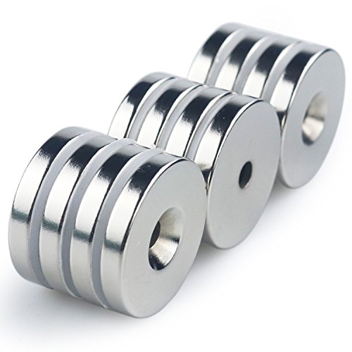 Neodymium Disc Countersunk Hole Magnets, 1.26 Inch X 0.2 Inch Strong Permanent Rare Earth Magnets With Screws - Pack Of 12 #TOP1