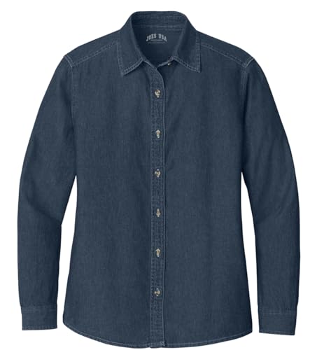 Joe's USA Ladies Long Sleeve Value Denim Shirt S-Dark Blue