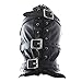 Black Leather Blindfold Head Hood, Adjustable Cosplay Face Mask for Role Play and Halloween