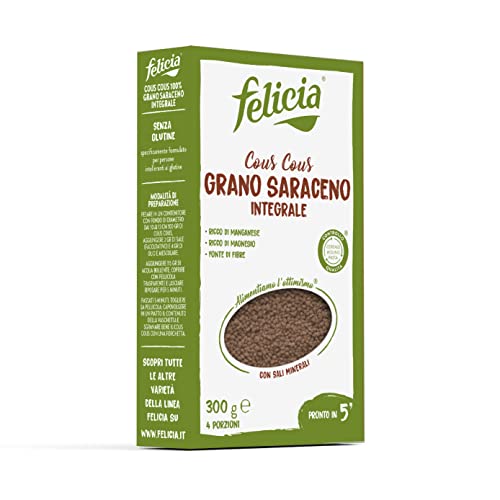 Felicia, Cous Cous di Grano Saraceno Integrale, Pasta Integrale Totalmente Naturale, Ricca Fonte di Fibre e di Sali Minerali, Magnesio e Manganese, Vegan, Confezione da 300 g