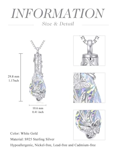 JKR Butterfly/Dragonfly/Ladybug/Bee/Hummingbird Urn Necklace for Ashes for Women Sterling Silver Teardrop Cremation Jewelry Memorial with Funnel Filler4